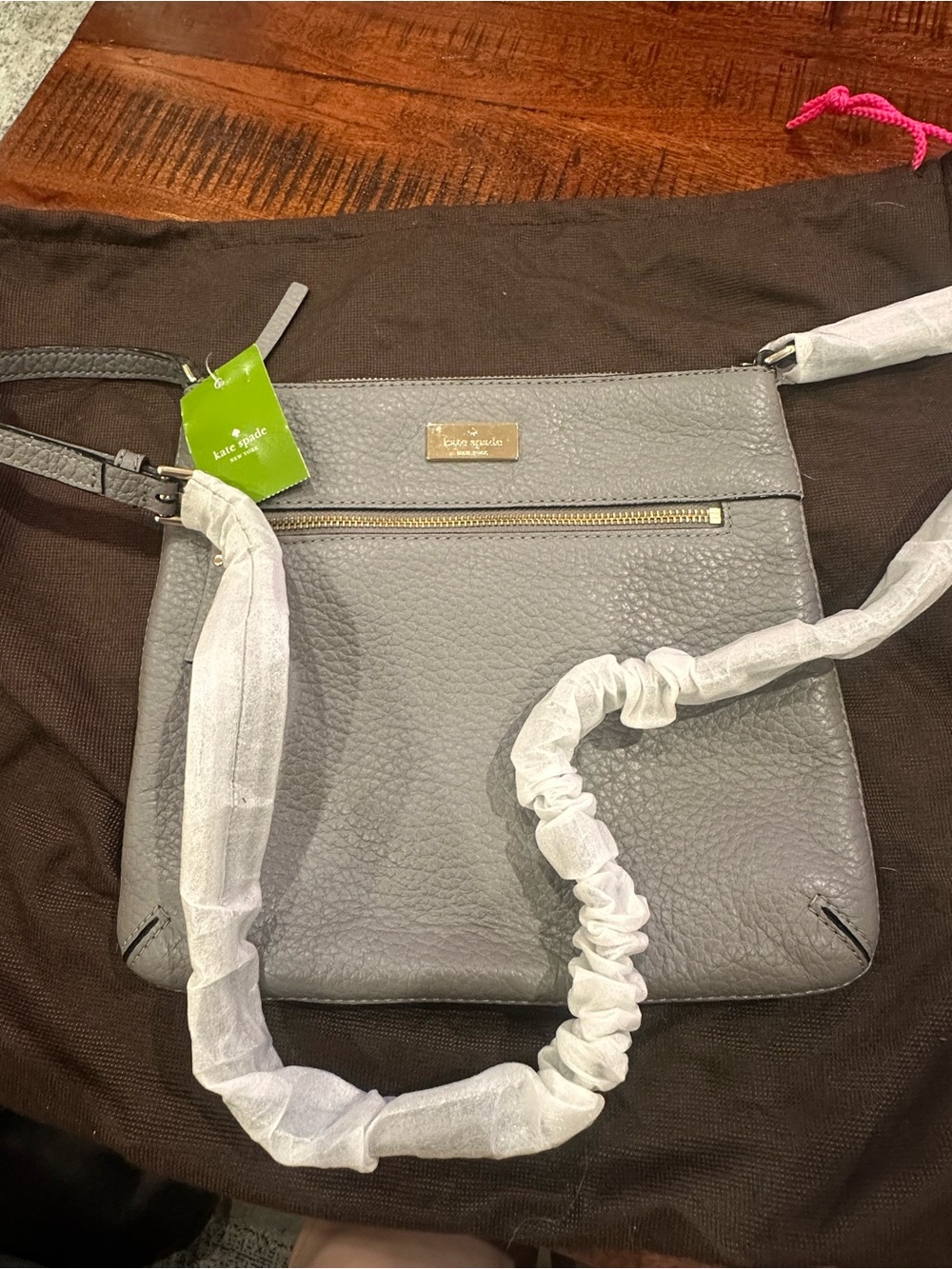 kate spade Gray Pebbled Leather Crossbody with Gold Hardware
